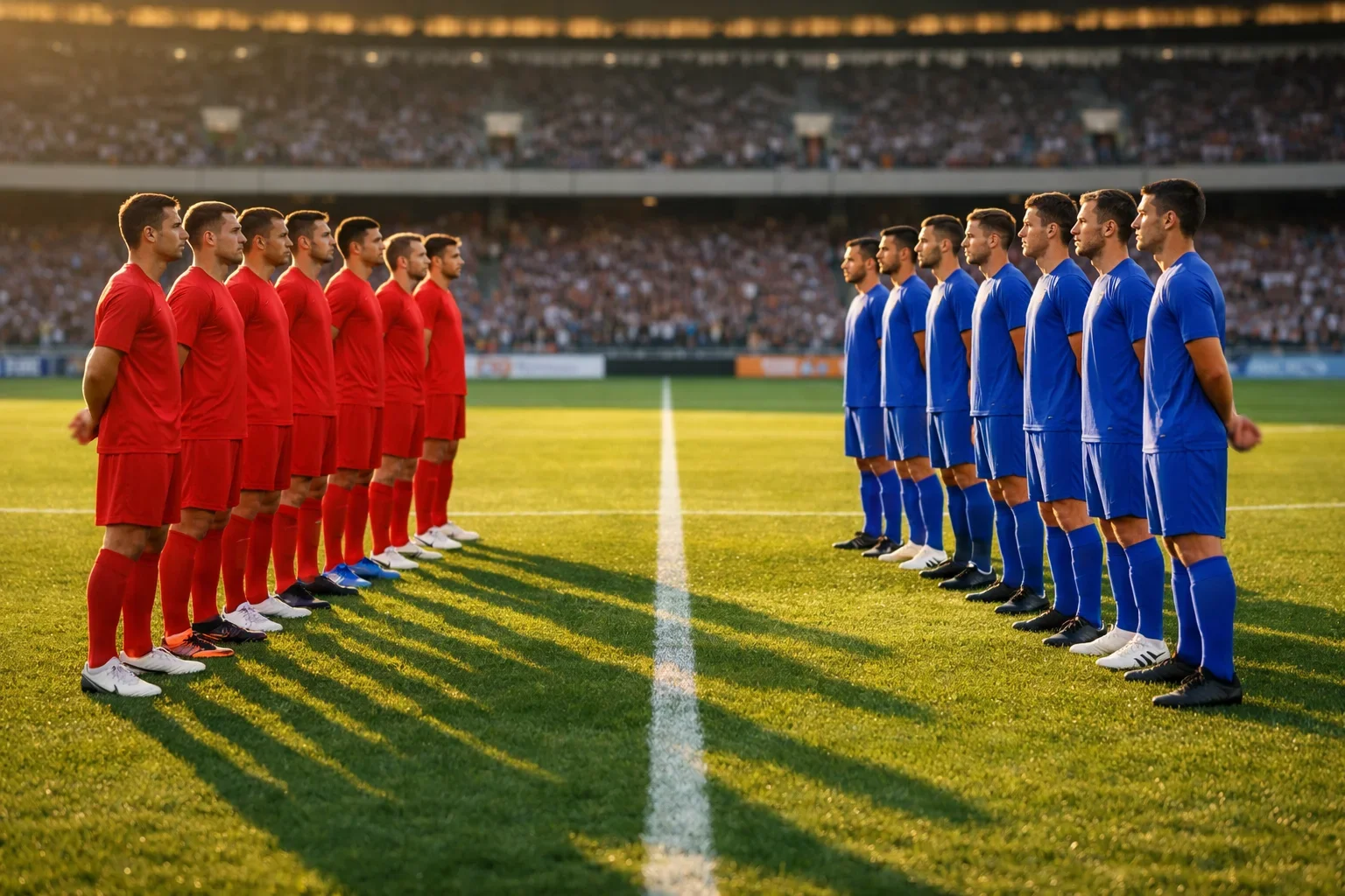 Deux équipes de football face à face sur un terrain de gazon naturel