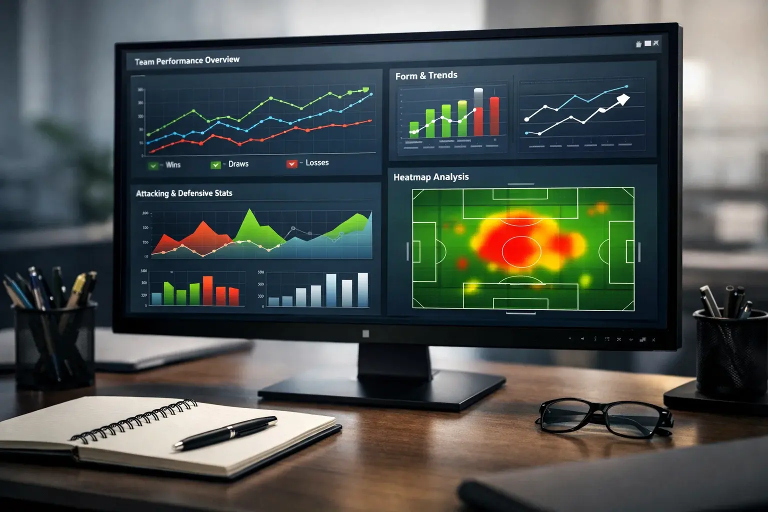 Écran d'ordinateur affichant des statistiques de football avec graphiques de performance