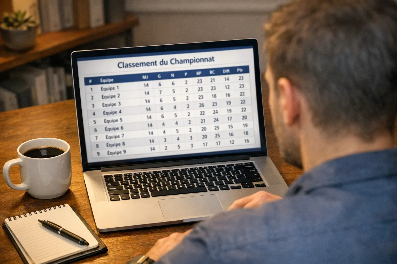 Parieur sportif étudiant un classement de championnat sur son ordinateur portable