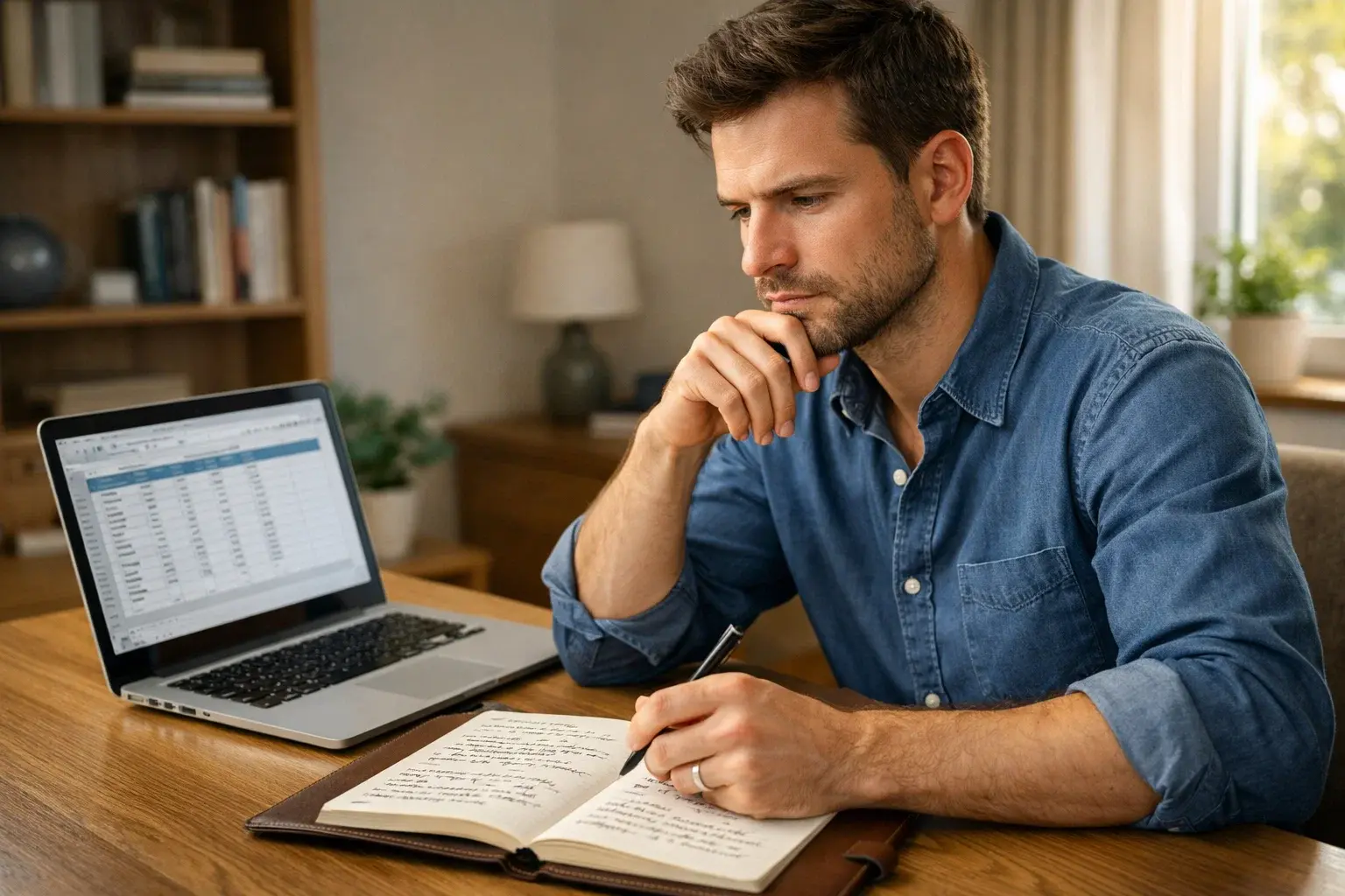 Parieur gérant son capital de paris sur un bureau organisé