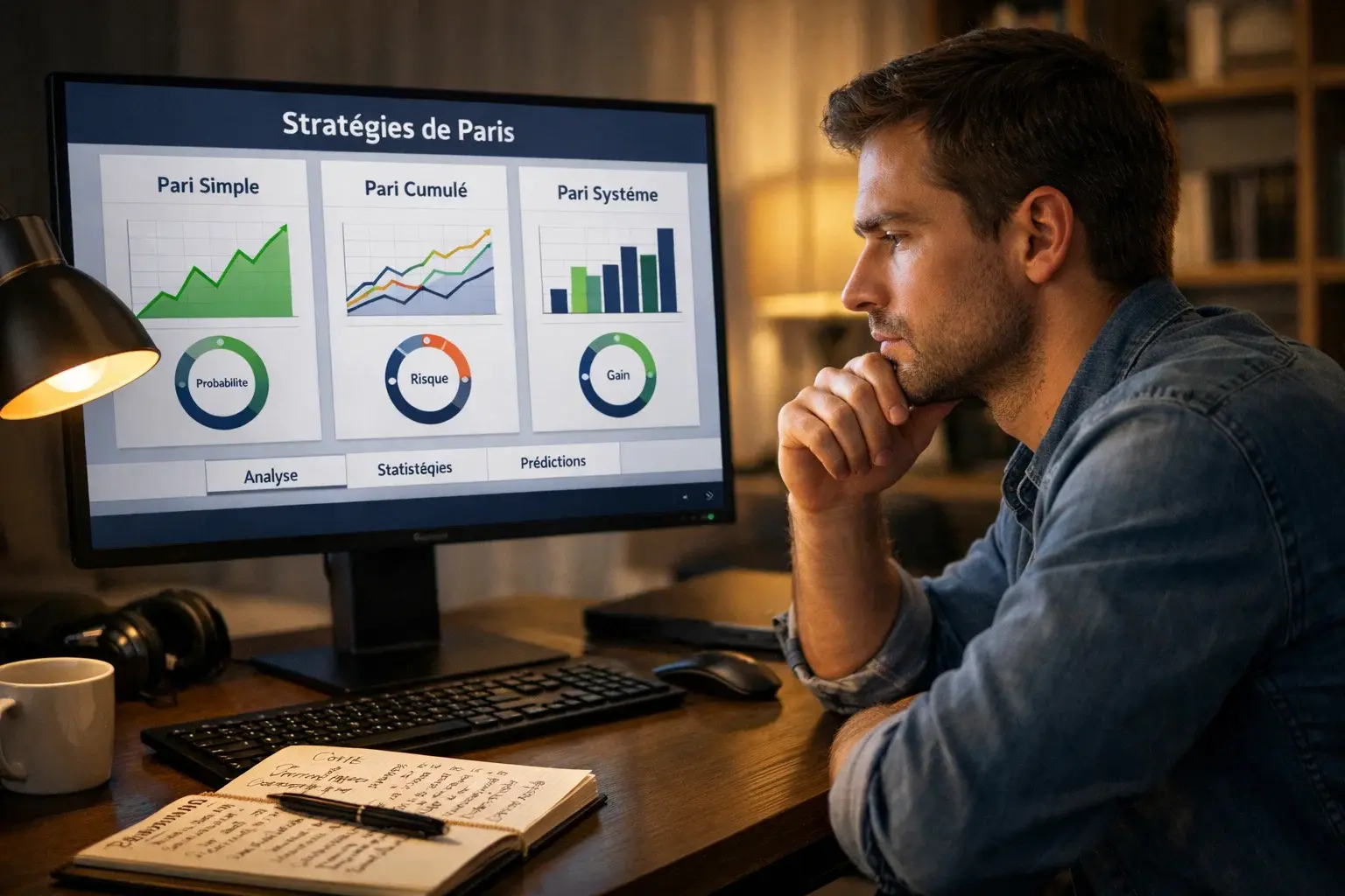 Parieur étudiant différentes stratégies de mise sur son écran