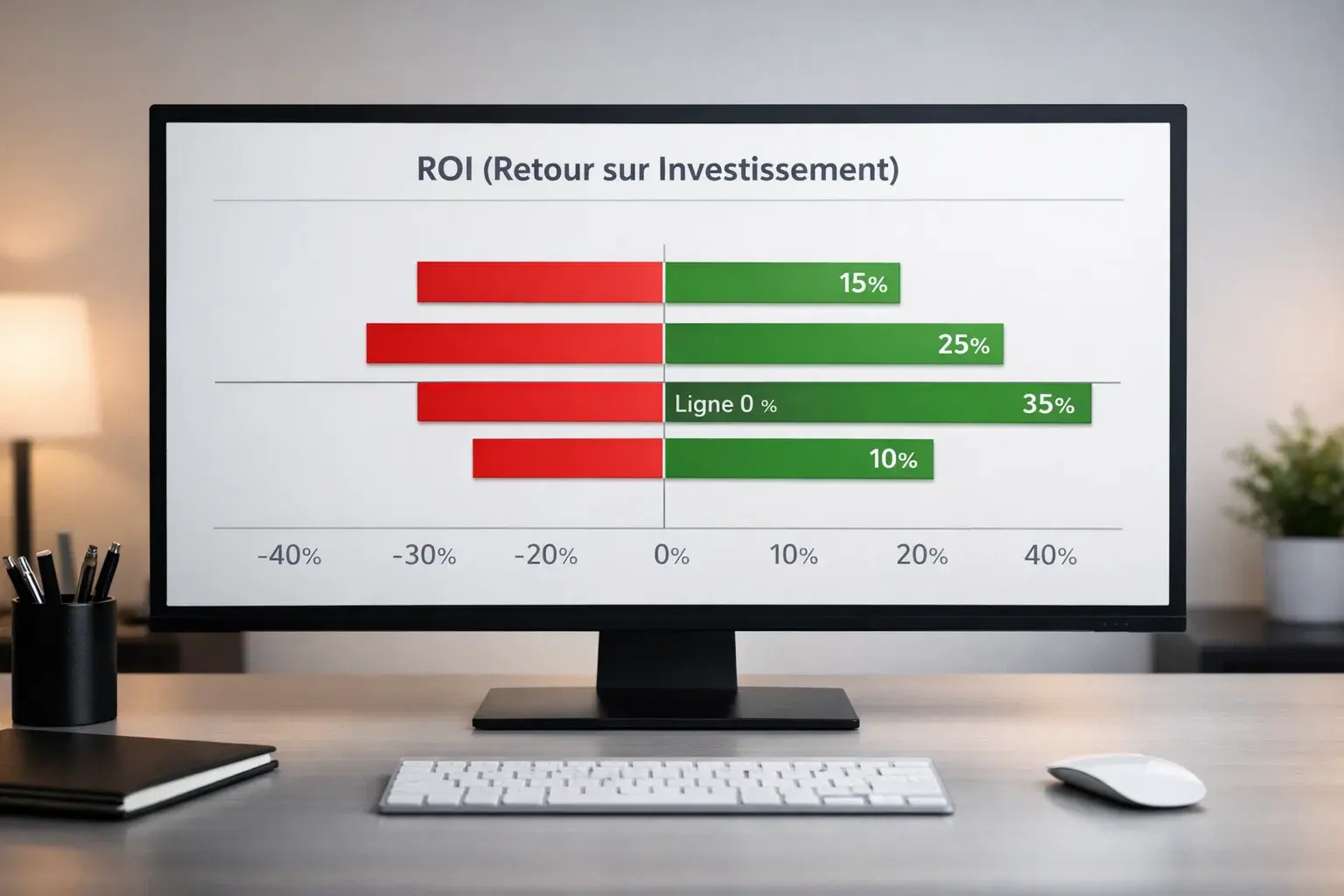 Graphique montrant différents niveaux de ROI avec zones de rentabilité