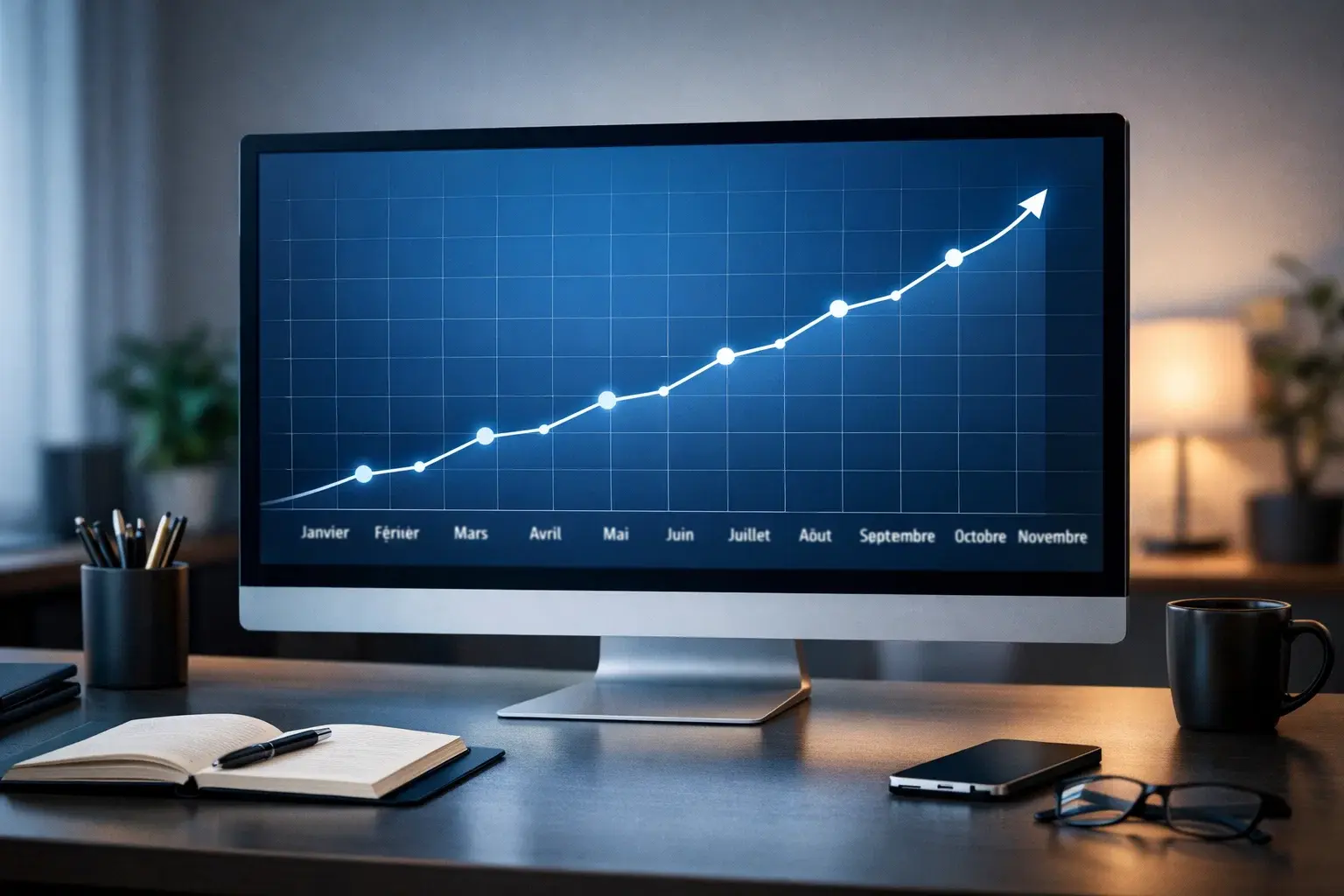 Graphique d'évolution montrant une progression positive des performances