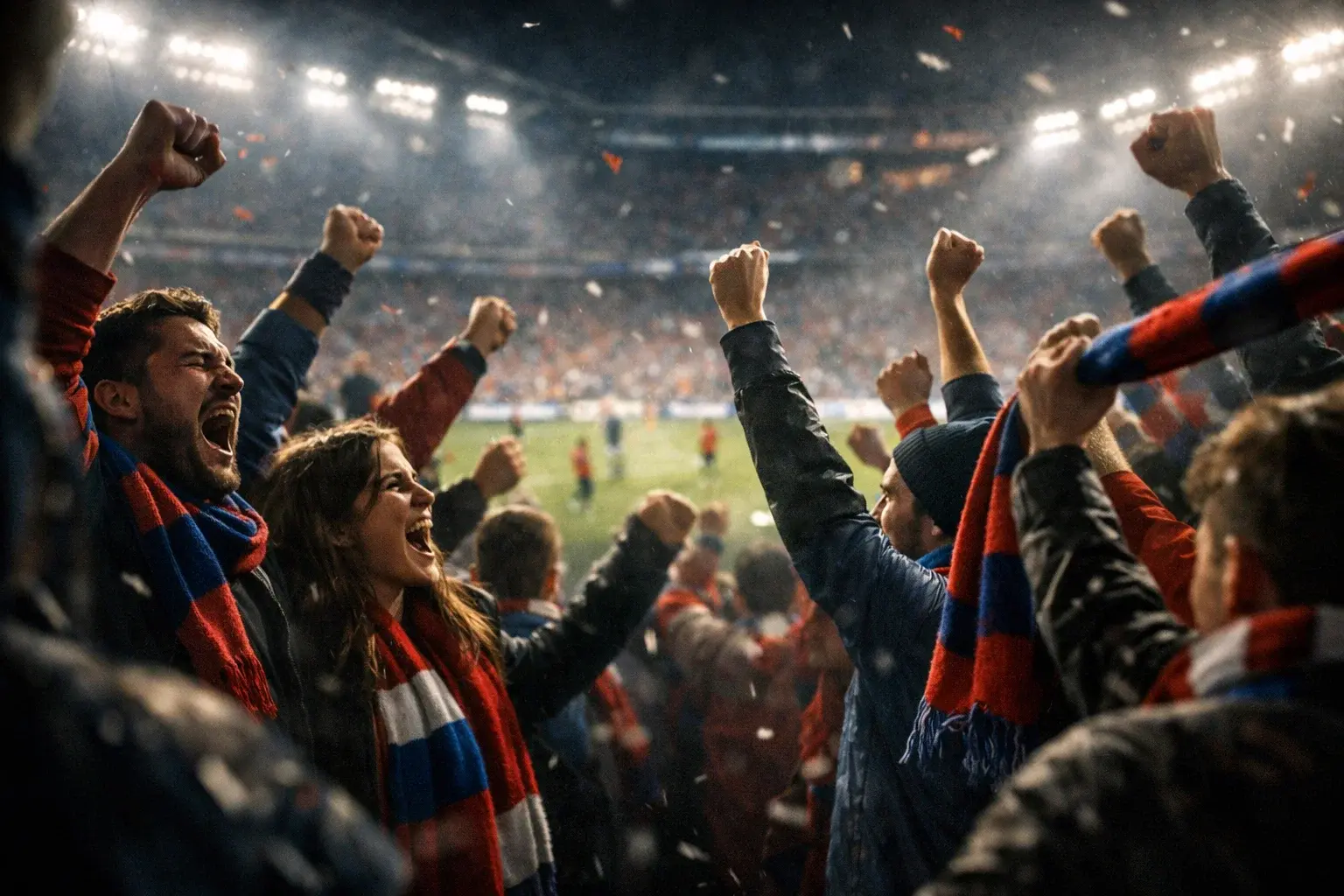 Supporters de football dans un stade vibrant lors d'un match
