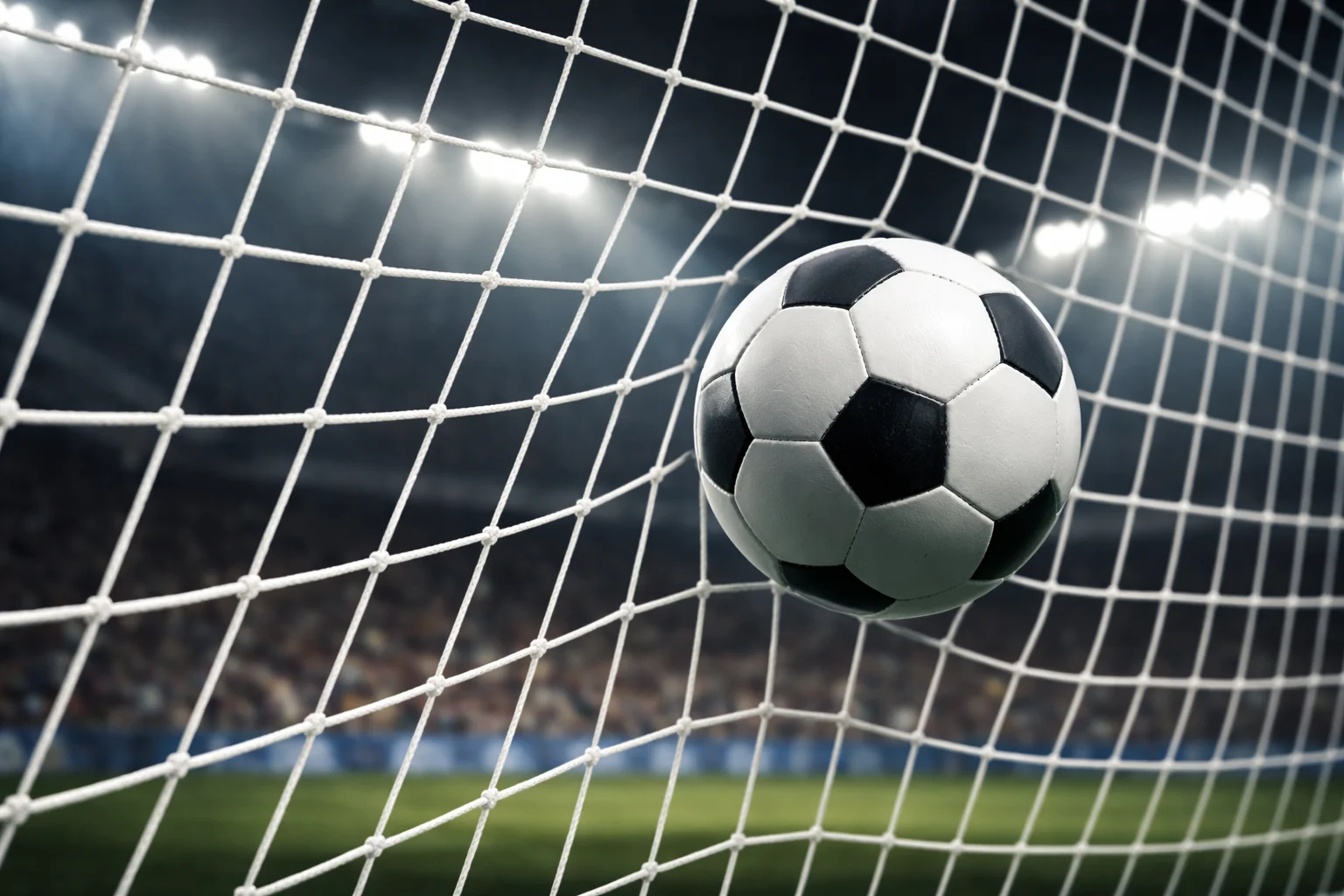 Ballon de football entrant dans les filets d'un but lors d'un match