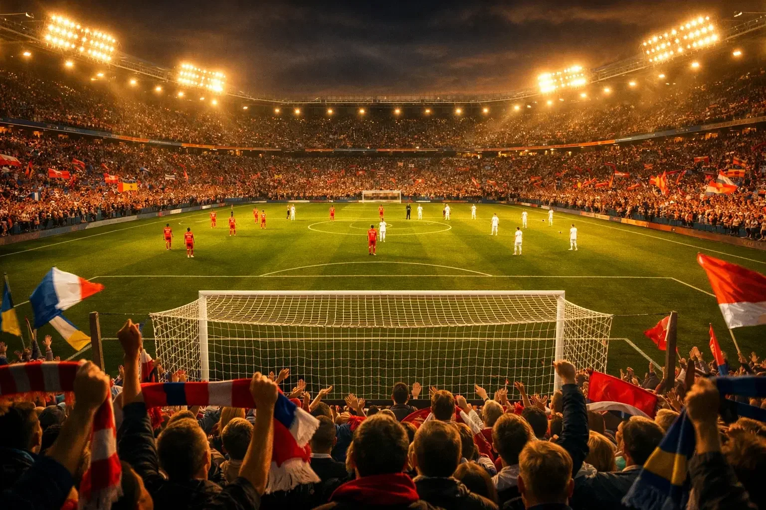 Stade de football rempli de supporters créant une atmosphère intense
