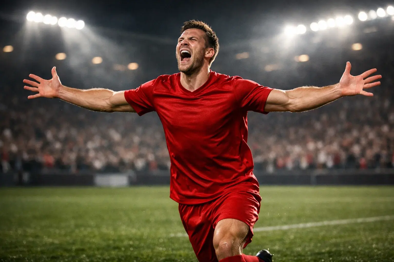 Attaquant de football célébrant un but marqué lors d'un match