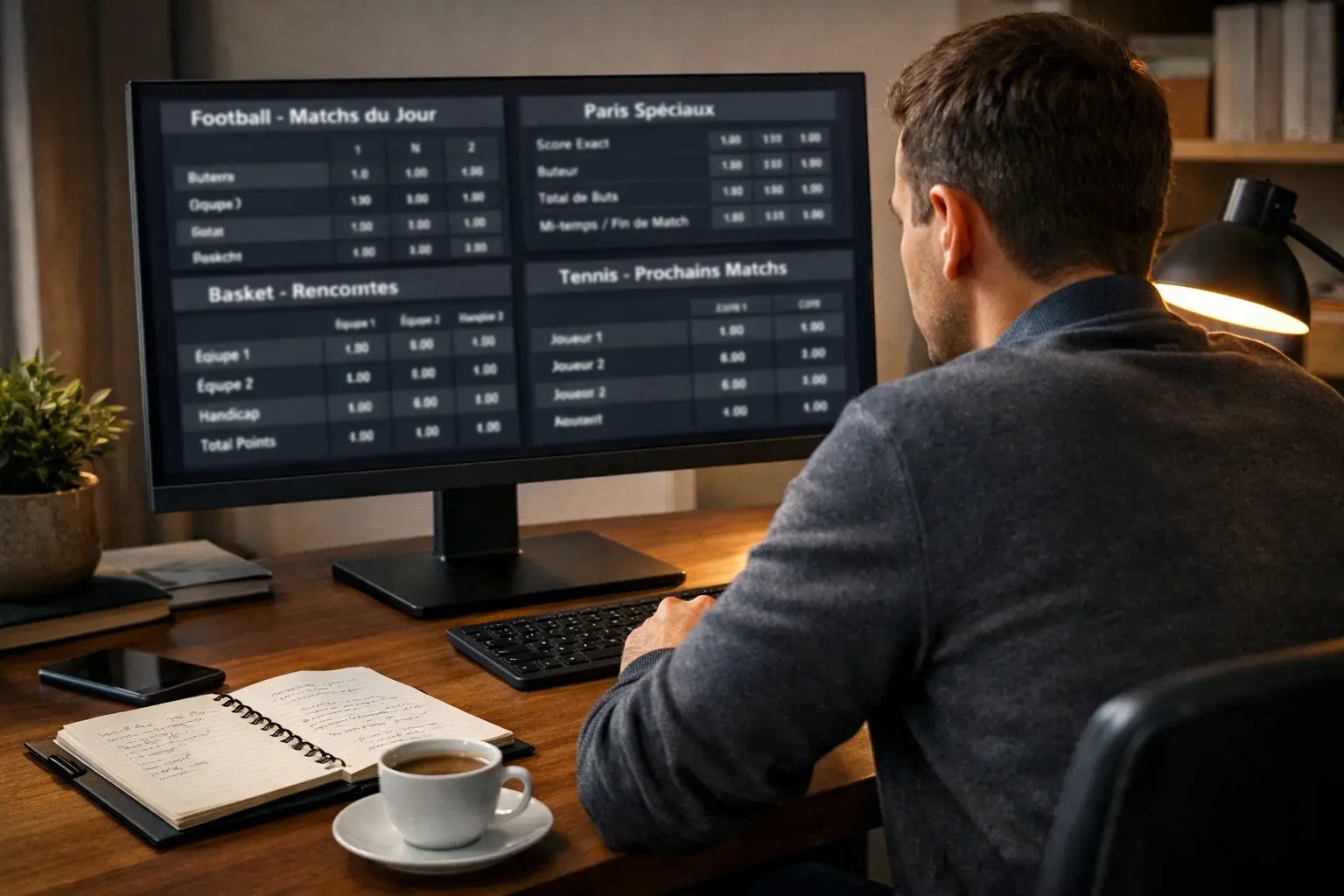 Parieur analysant différents marchés de paris sur son ordinateur