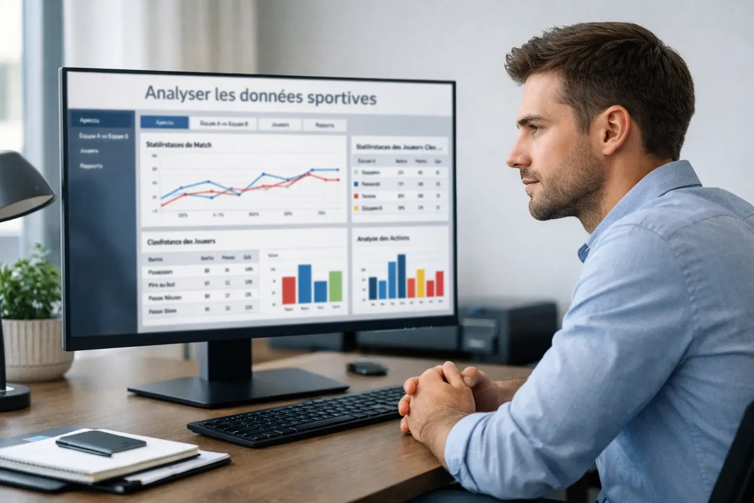 Analyste consultant plusieurs sources de données statistiques sur écran