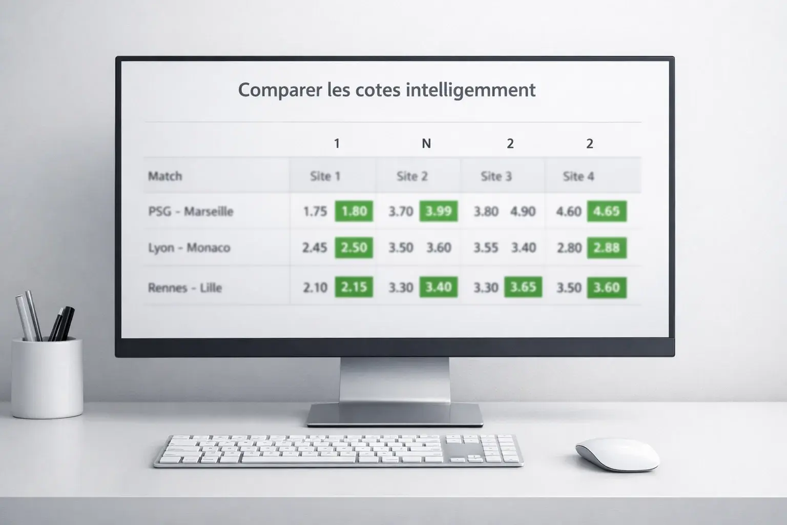 Écran affichant une comparaison de cotes entre différents opérateurs