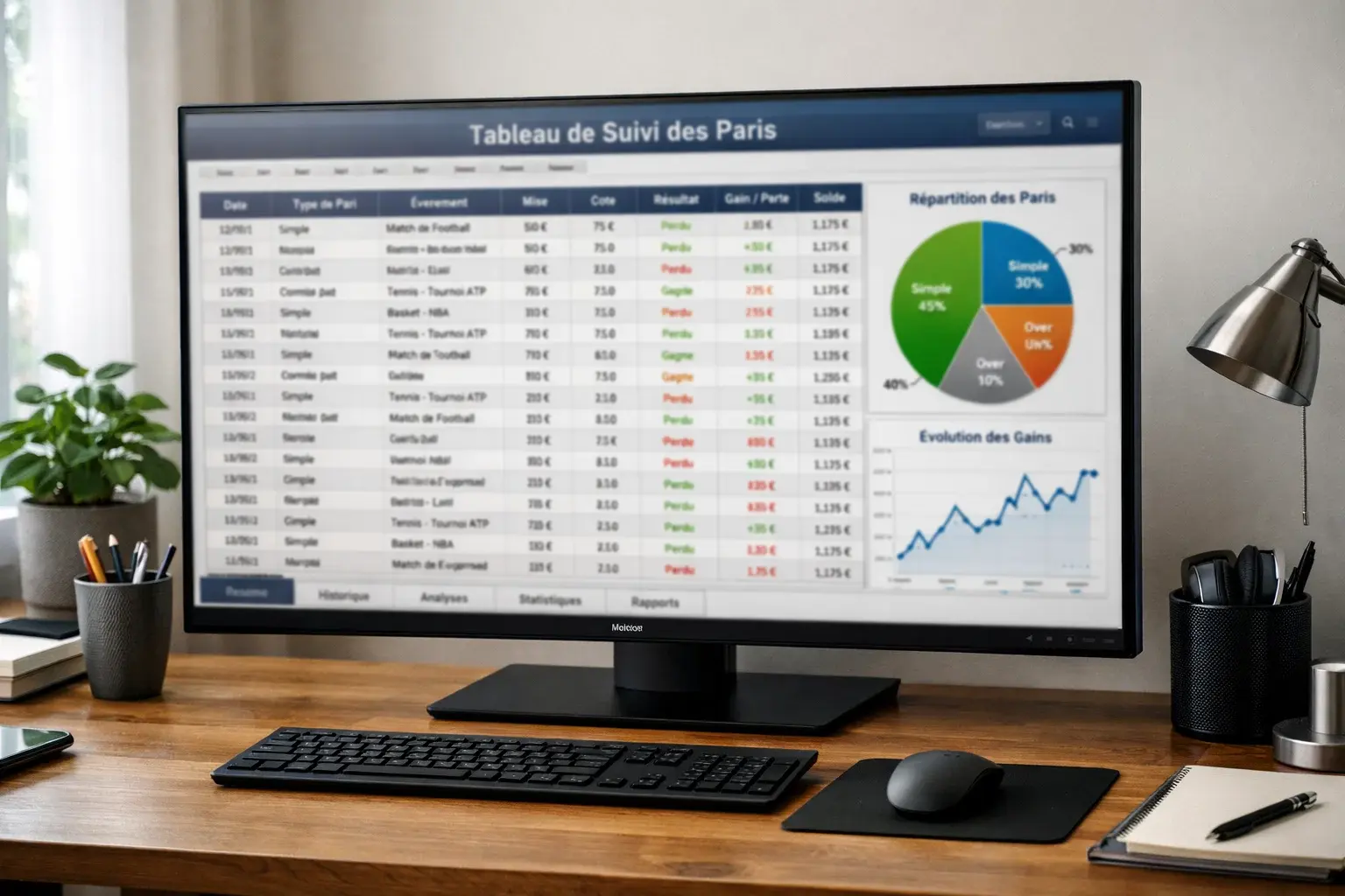 Tableur sophistiqué avec multiples onglets et visualisations avancées