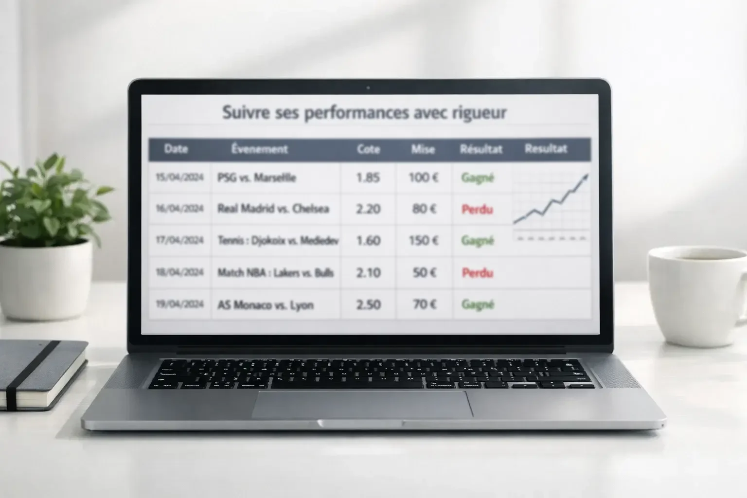 Écran affichant un tableur de suivi de paris organisé avec colonnes et graphiques
