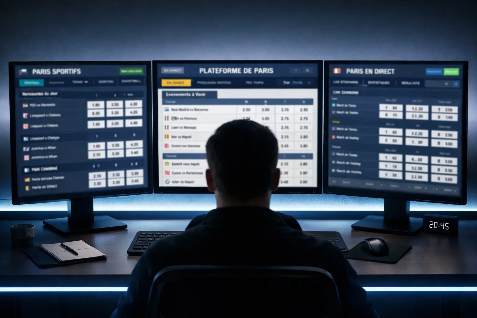 Écrans multiples affichant différentes plateformes de paris sportifs