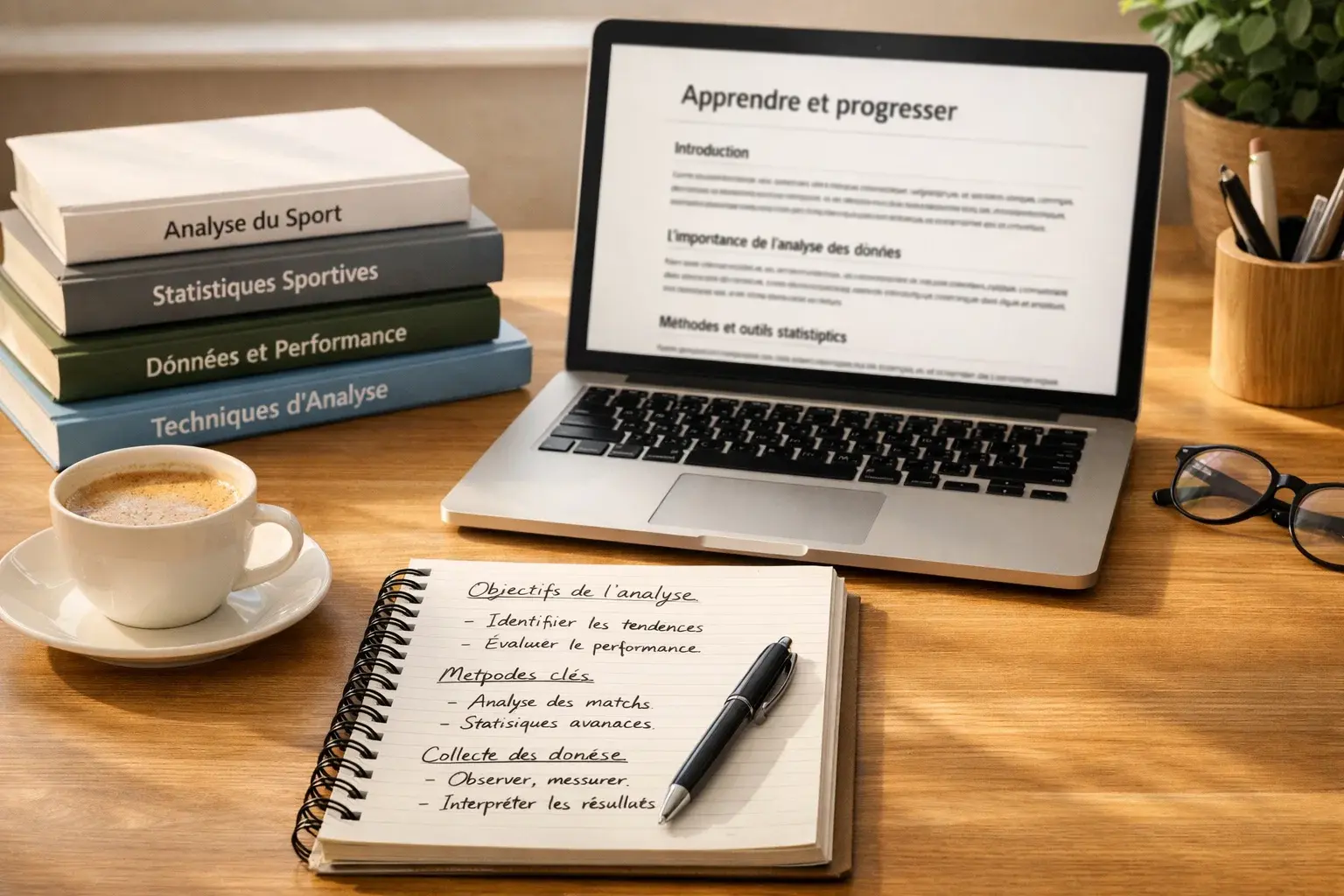 Espace d'apprentissage avec livres, ordinateur et notes de formation