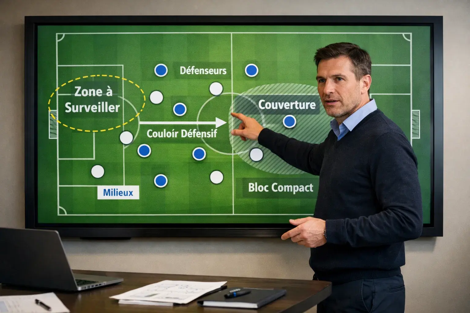 Analyste sportif préparant une analyse tactique avant un match de football