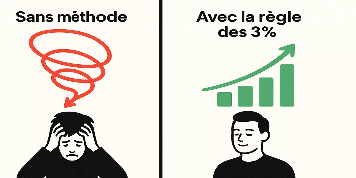 Comparaison visuelle entre paris sans méthode et avec la règle des 3%