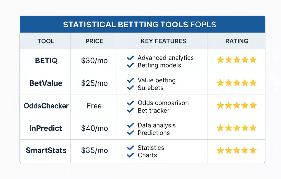 Tableau comparatif des 5 meilleurs outils statistiques pour paris sportifs