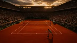 Court de tennis à Roland Garros avec terre battue rouge